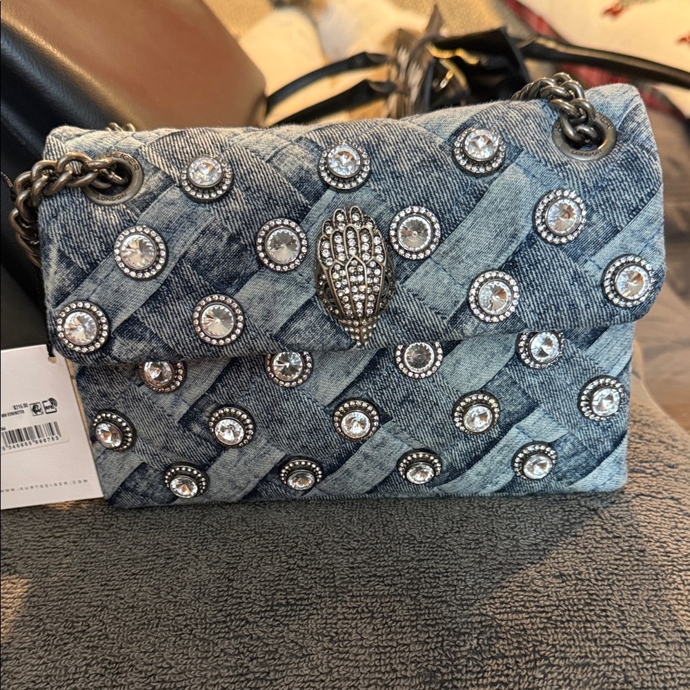 Kurt Geiger Blue Denim Studded Clutch
